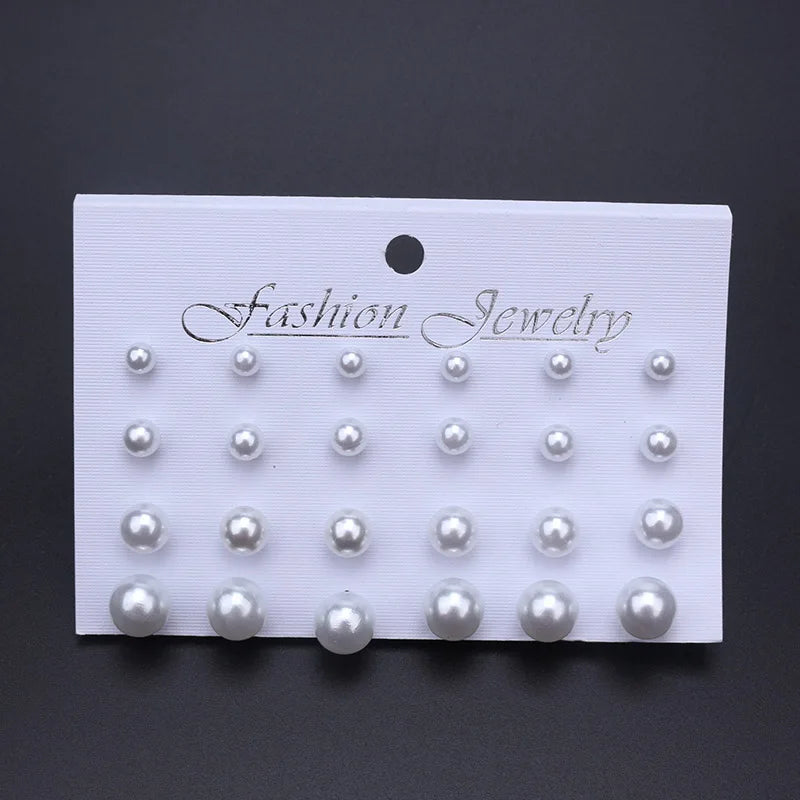 Women Earrings 12 Pair/Pearl Set