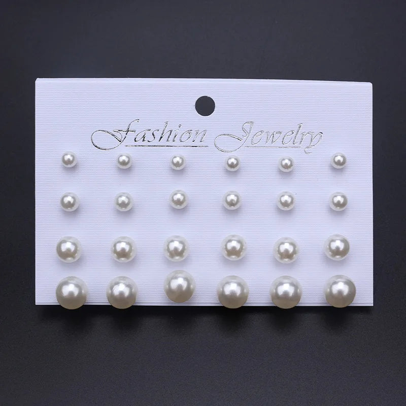 Women Earrings 12 Pair/Pearl Set