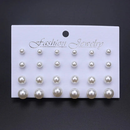 Women Earrings 12 Pair/Pearl Set