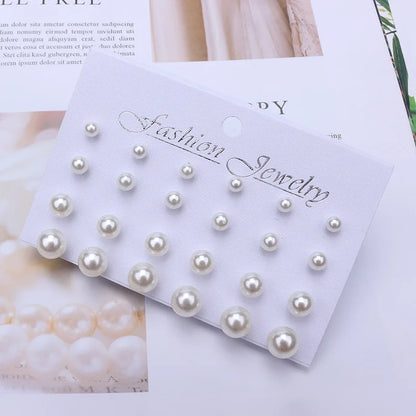 Women Earrings 12 Pair/Pearl Set