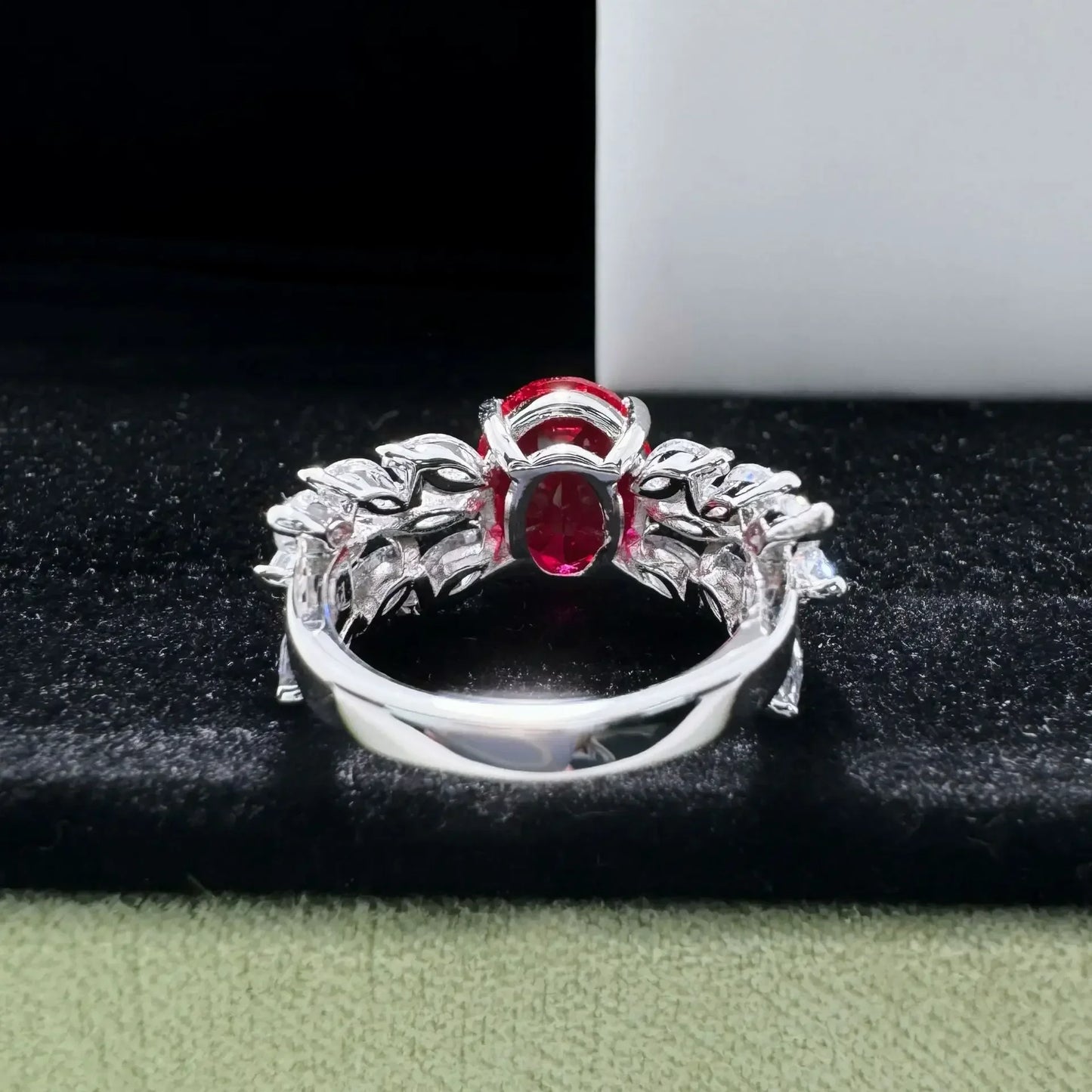 14K White Gold Ruby Diamond Ring