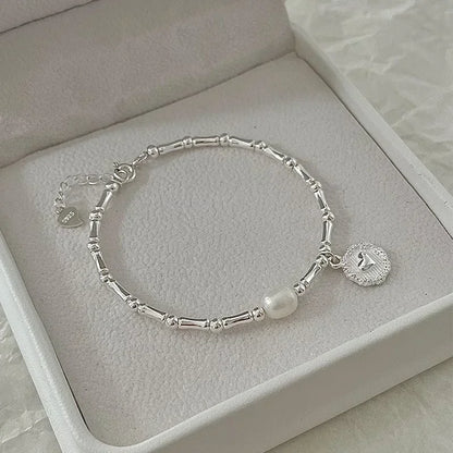 Silver Partial Pearls Knots Bracelet