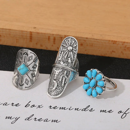 9 pcs/set Turquoise Open Rings