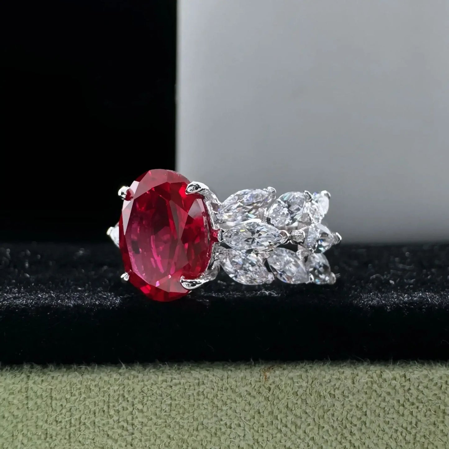 14K White Gold Ruby Diamond Ring