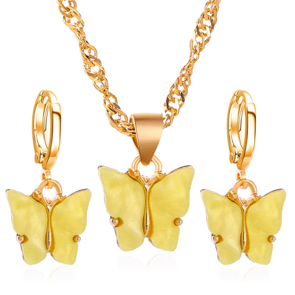 2 Piece Butterfly Necklace Earrings Set