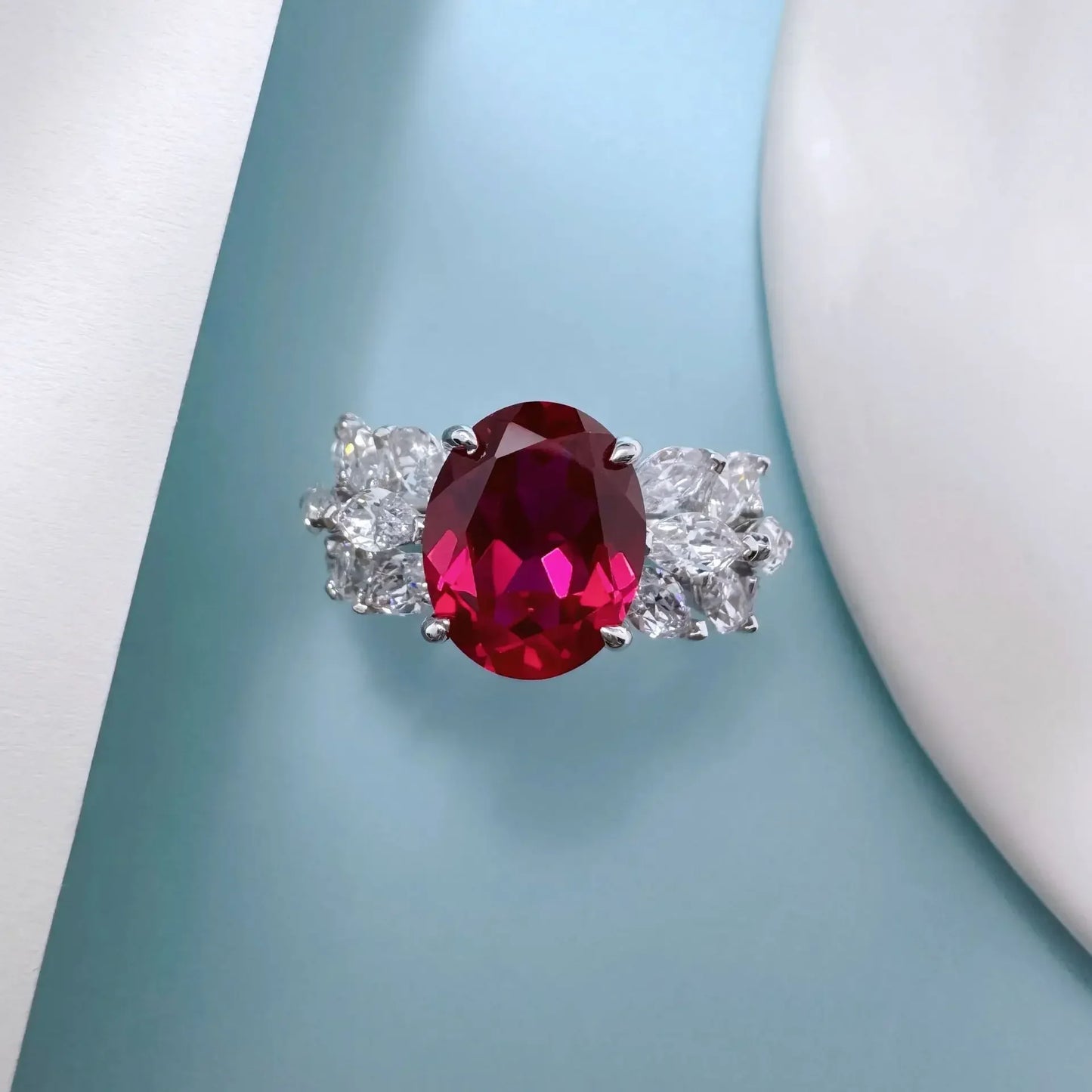 14K White Gold Ruby Diamond Ring