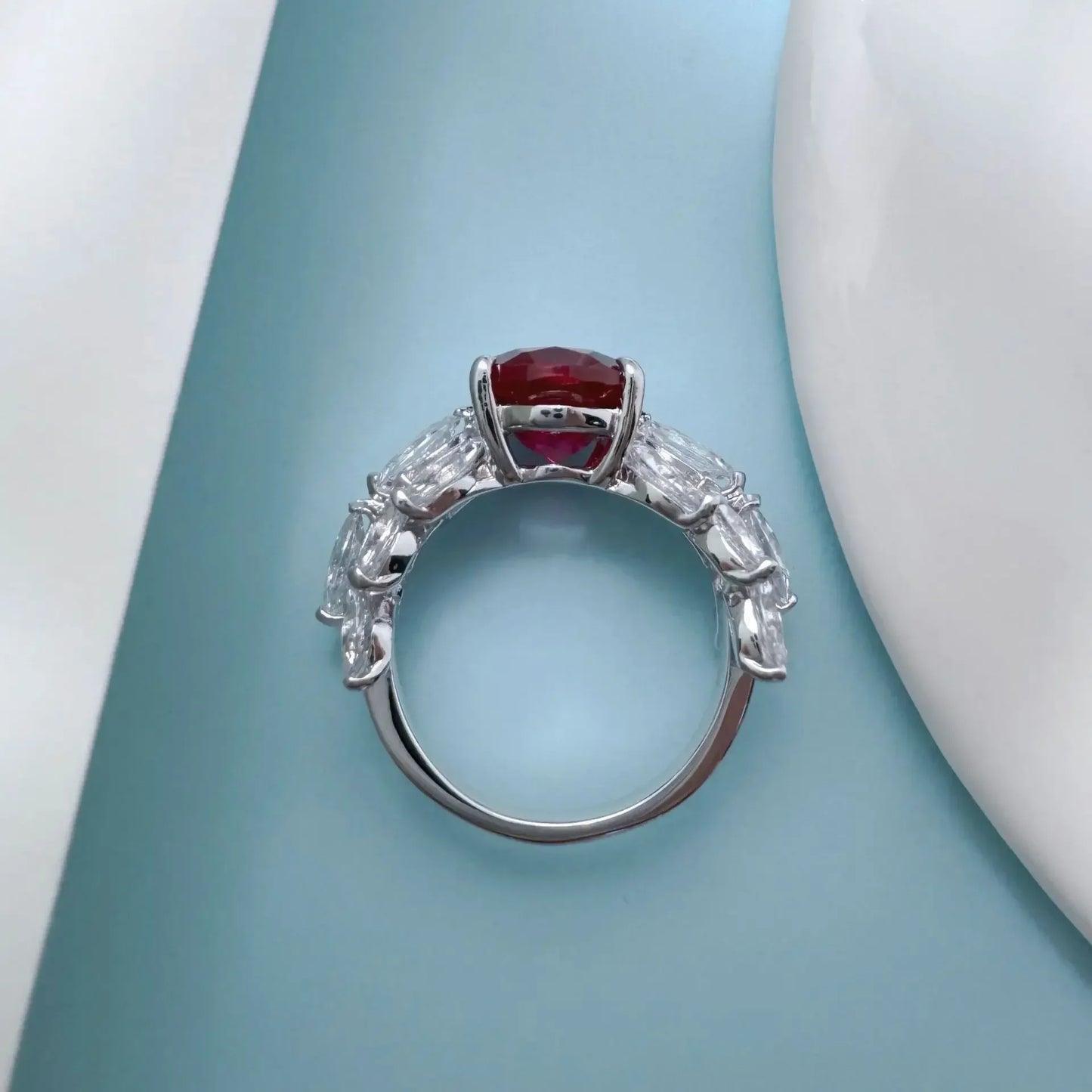 14K White Gold Ruby Diamond Ring