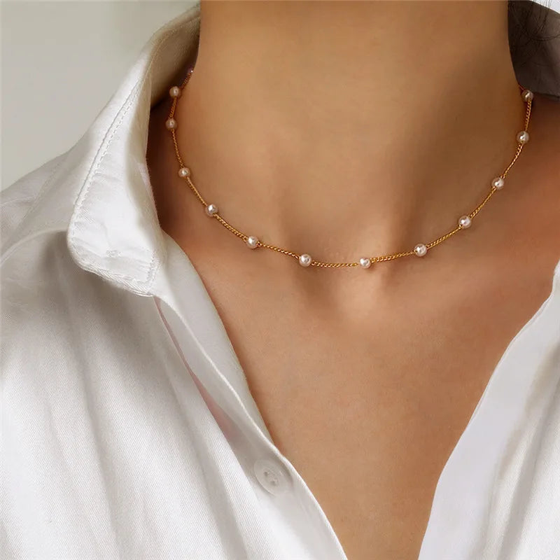 Neck Chain Pearl Choker