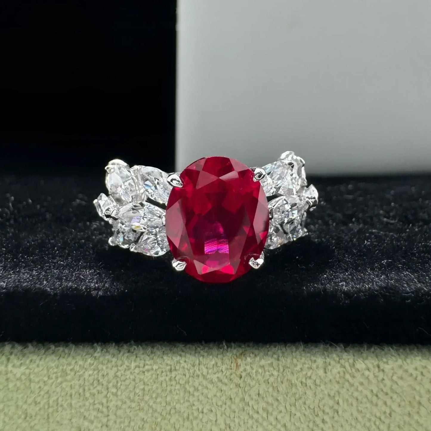 14K White Gold Ruby Diamond Ring