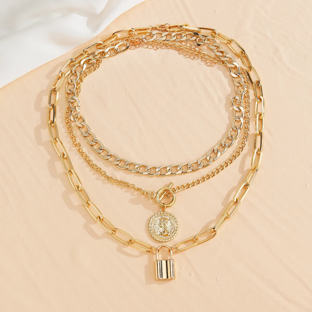 Multilayer Gold Color Pendant Necklace