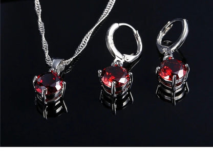 Silver Pendant Necklace Earrings Set